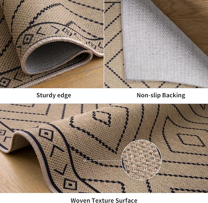 Tangsoo Easy Jute Rug 3x5 for Entryway, Geometric Non-Slip Washable Indoor